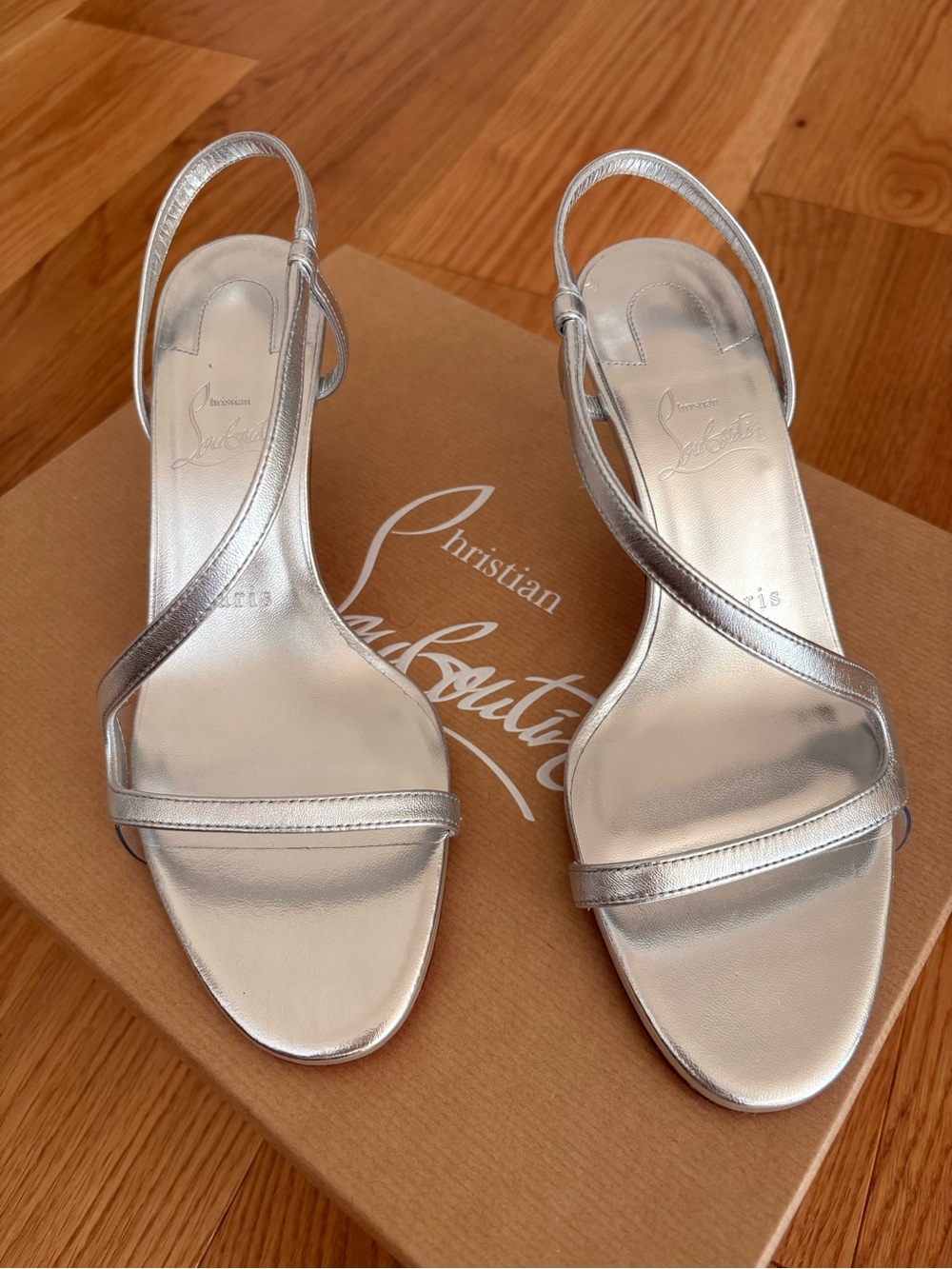Christian Louboutin Metallic Silver Asymmetric Slingback Heels